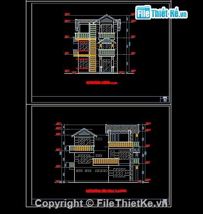 Bản vẽ biệt thự hiên đại 3 tầng kích thước 9x13m,biệt thự 3 tầng kích thước 9x13m có phối cảnh,bản vẽ biệt thự 3 tầng kt 9x13m